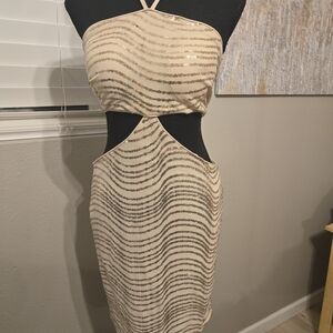 Women’s Cutout Sequin Party Dress in Beige